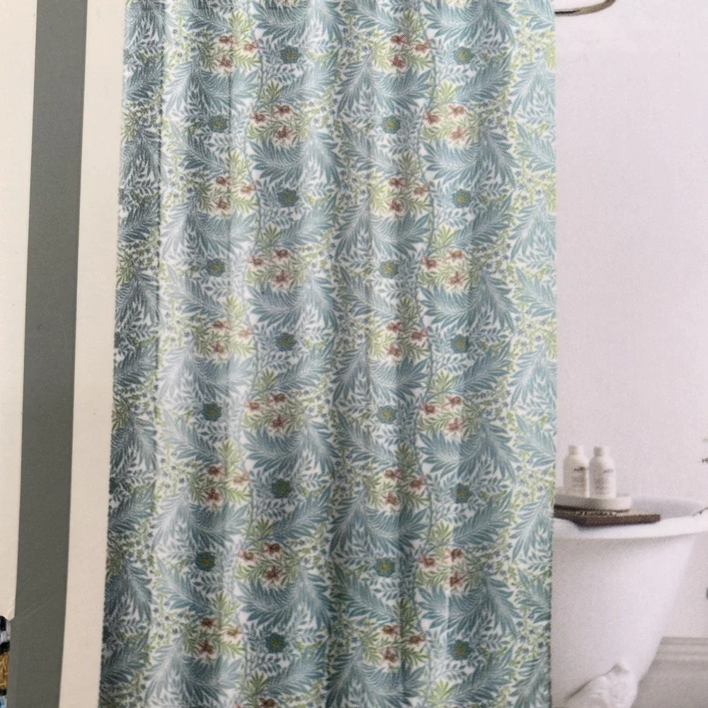 William Morris Shower Curtain Fabric Larkspur Mineral Floral Leaves Botanical